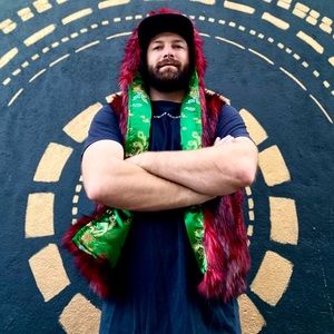 Red & Green Dragon Faux fur Hooded Vest